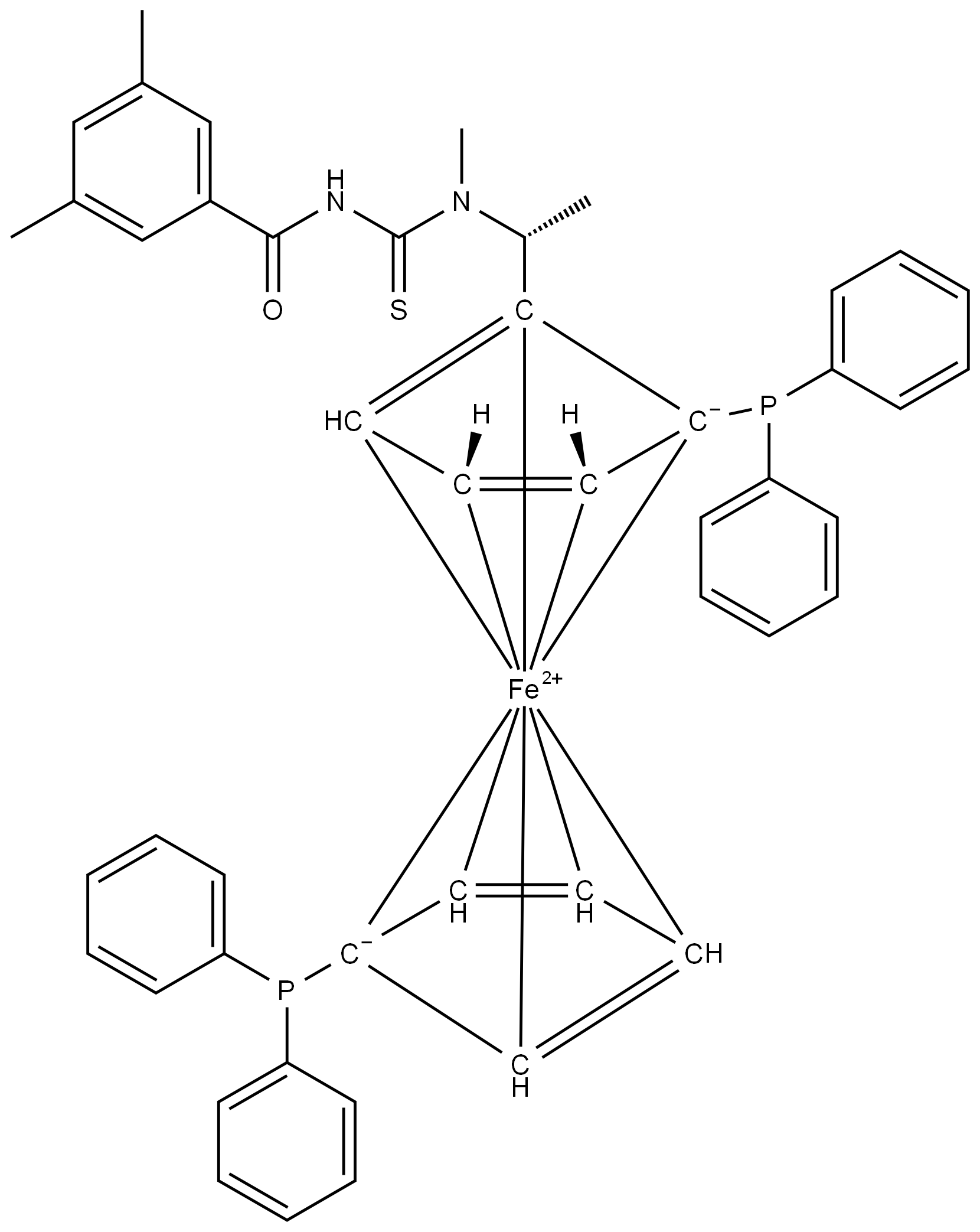 (2R)-1-[(1R)-1-[[[(3,5-二甲基)苯甲酰基]氨基]硫氧甲基]甲基氨基]乙基]-1′,2-双(二苯基膦基)二茂铁 结构式