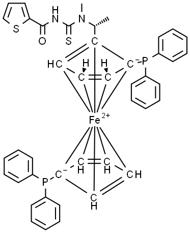 (2R)-1-[(1R)-1-[[(噻吩-2-羰基)氨基]硫氧甲基]甲基氨基]乙基]-1′,2-双(二苯基膦基)二茂铁 结构式