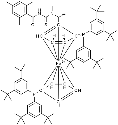 (2R)-1-[(1R)-1-[[(2,4,6-三甲基)苯甲酰基]氨基]硫氧甲基]甲基氨基]乙基]-1′,2-双(二(3,5-二叔丁基)苯基膦基)二茂铁 结构式