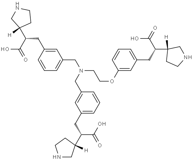 (2S)-3-(3-{(2-{3-[(2S)-2-羧基-2-[(3R)-吡咯烷醇-3-基]乙基]苯氧}乙基)({3-[(2S)-2-羧基-2-[(3R)-吡咯烷醇-3-基]乙基]苯基}甲基)氨基]甲基}苯基)-2-[(3R)-吡咯烷醇-3-基]丙酸 结构式