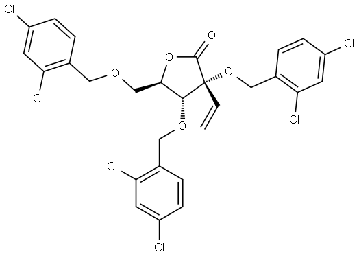(3R,4R,5R)-3,4-bis[(2,4-dichlorophenyl)methoxy]-5-[(2,4-dichlorophenyl)methoxymethyl]-3-vinyl-tetrahydrofuran-2-one 结构式