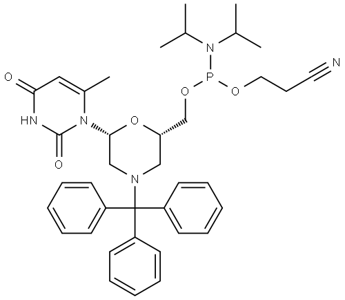 N-Trityl-morpholino-T-5’-O-phosphoramidite 结构式