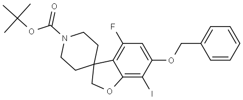 tert-butyl 6-benzyloxy-4-fluoro-7-iodo-spiro[2H-benzofuran-3,4'-piperidine]-1'-carboxylate 结构式