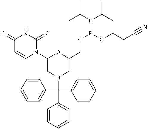 N-Trityl-morpholino-U-5’-O-phosphoramidite 结构式