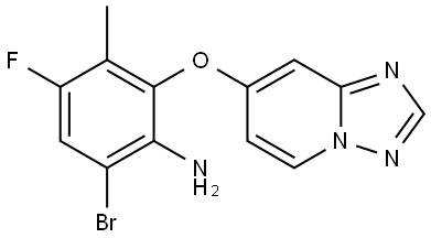 6-bromo-4-fluoro-3-methyl-2-([1,2,4]triazolo[1,5-a]pyridin-7-yloxy)aniline 结构式