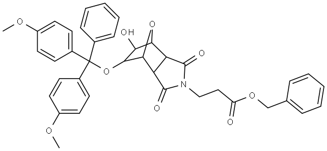 benzyl 3-(5-(bis(4-methoxyphenyl)(phenyl)methoxy)-6-hydroxy-1,3-dioxohexahydro-1H-4,7-epoxyisoindol-2(3H)-yl)propanoate 结构式