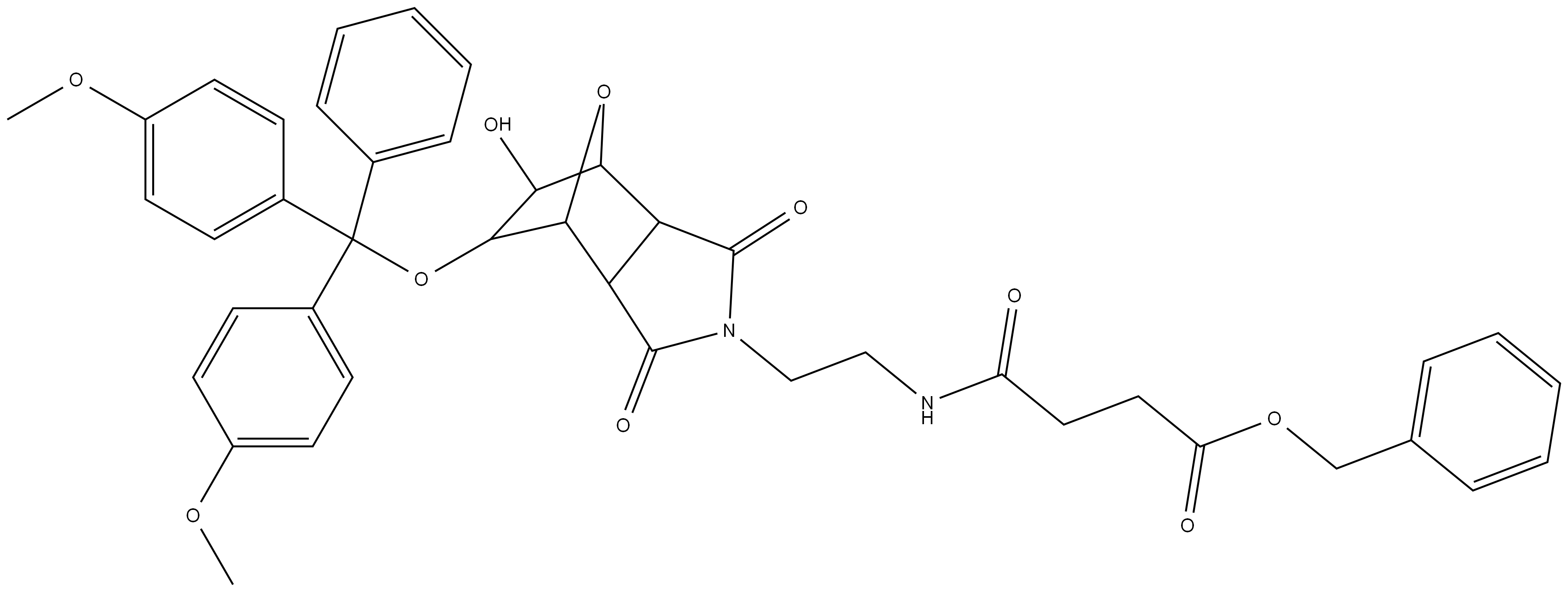 benzyl 4-((2-(5-(bis(4-methoxyphenyl)(phenyl)methoxy)-6-hydroxy-1,3-dioxohexahydro-1H-4,7-epoxyisoindol-2(3H)-yl)ethyl)amino)-4-oxobutanoate 结构式