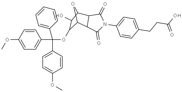 3-(4-(5-(bis(4-methoxyphenyl)(phenyl)methoxy)-6-hydroxy-1,3-dioxohexahydro-1H-4,7-epoxyisoindol-2(3H)-yl)phenyl)propanoic acid 结构式