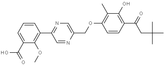 3-(5-((4-(3,3-DIMETHYLBUTANOYL)-3-HYDROXY-2-METHYLPHENOXY)METHYL)PYRAZIN-2-YL)-2-METHOXYBENZOIC ACID 结构式