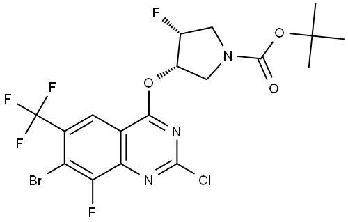 tert-butyl (3S,4R)-3-[7-bromo-2-chloro-8-fluoro-6-(trifluoromethyl)quinazolin-4-yl]oxy-4-fluoropyrrolidine-1-carboxylate 结构式