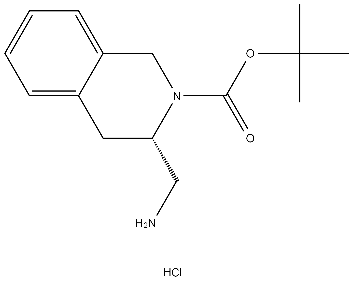 (S)-Tert-butyl 3-(aminomethyl)-3,4-dihydro-2(1H)-isoquinolinecarboxylate hydrochloride 结构式