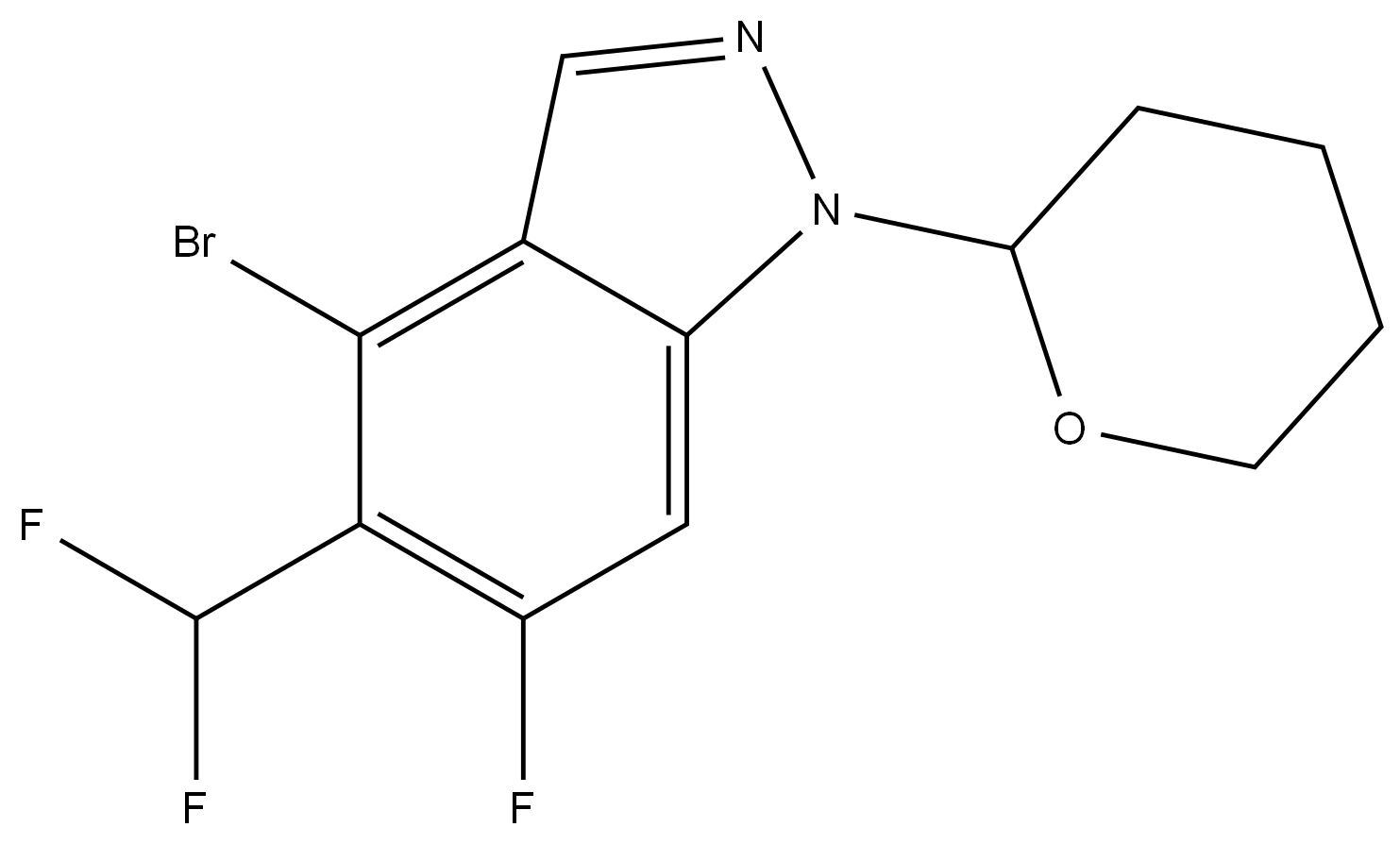 4-bromo-5-(difluoromethyl)-6-fluoro-1-(tetrahydro-2H-pyran-2-yl)-1H-indazole 结构式
