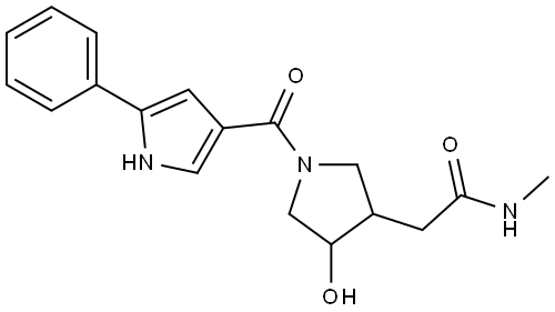 2-(4-羟基-1-(5-苯基-1H-吡咯-3-羰基)吡咯烷-3-基)-N-甲基乙酰胺 结构式