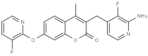 3-((2-amino-3-fluoropyridin-4-yl)methyl)-7-((3-fluoropyridin-2-yl)oxy)-4-methyl-2H-chromen-2-one 结构式