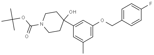 tert-butyl 4-(3-((4-fluorobenzyl)oxy)-5-methylphenyl)-4-hydroxypiperidine-1-carboxylate 结构式