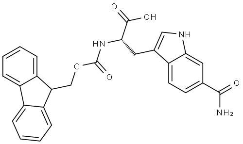 (S)-2-((((9H-芴-9-基)甲氧基)羰基)氨基)-3-(6-氨基甲酰基-1H-吲哚-3-基)丙酸 结构式