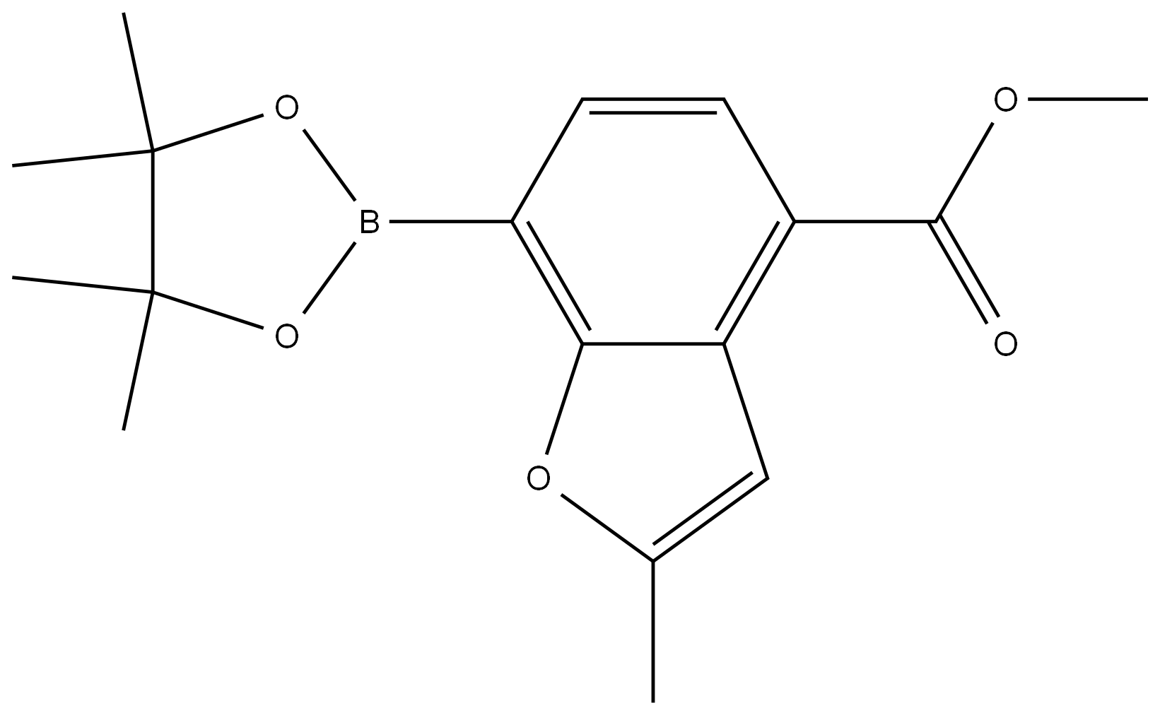 4-苯并呋喃甲酸,2-甲基-7-(4,4,5,5-四甲基-1,3,2-二氧杂硼烷-2-基)-甲酯 结构式
