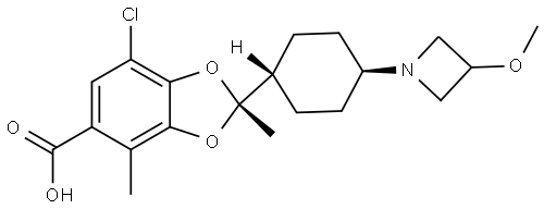 (2R)-7-chloro-2,4-dimethyl-2-[trans-4-(3-methoxyazetidin-1-yl)cyclohexyl]-2H-1,3-benzodioxole-5-carboxylic acid 结构式