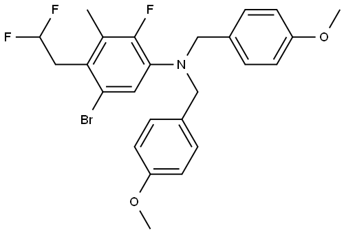 5-溴-4-(2,2-二氟乙基)-2-氟-N,N-双(4-甲氧基苄基)-3-甲基苯胺 结构式