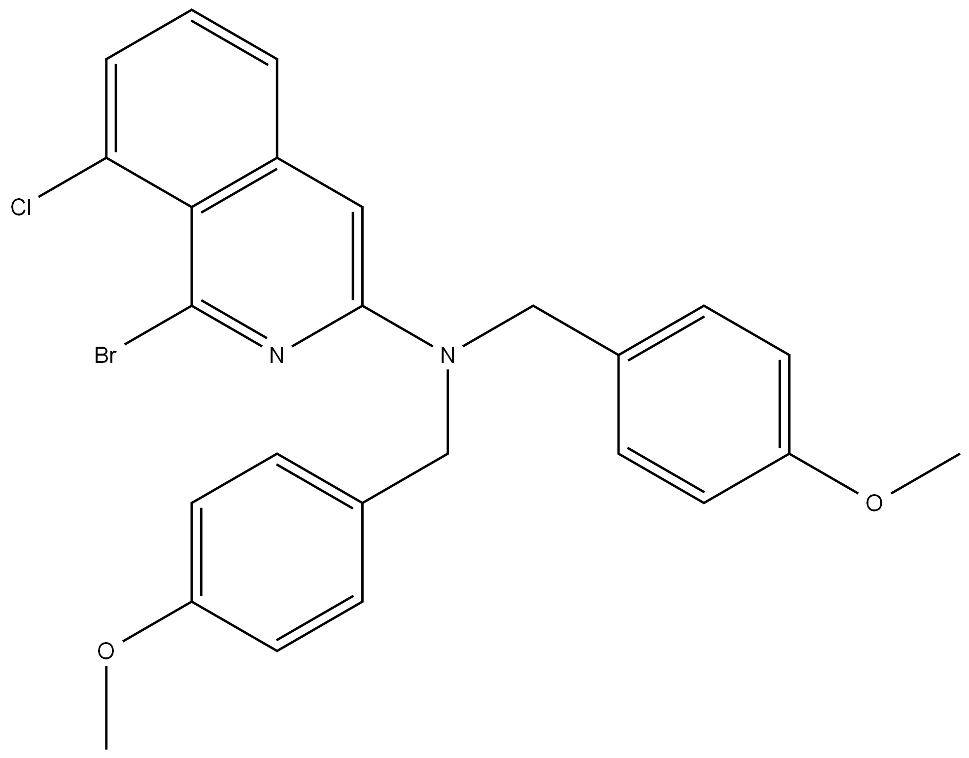 1-溴-8-氯-N,N-双(4-甲氧基苄基)异喹啉-3-胺 结构式