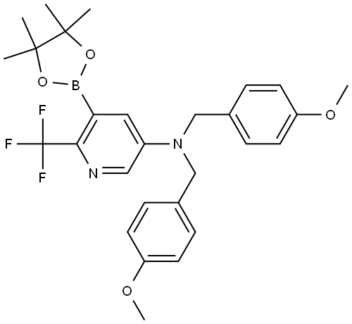 N,N-双(4-甲氧基苄基)-5-(4,4,5,5-四甲基-1,3,2-二氧杂硼烷-2-基)-6-(三氟甲基)吡啶-3-胺 结构式