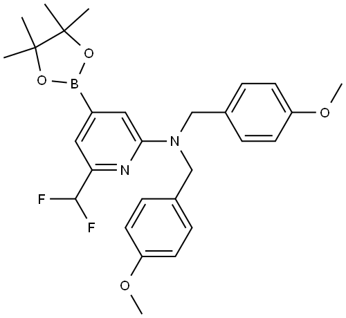 6-(二氟甲基)-N,N-双(4-甲氧基苄基)-4-(4,4,5,5-四甲基-1,3,2-二氧杂硼烷-2-基)吡啶-2-胺 结构式