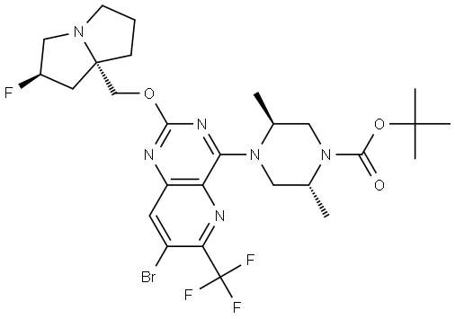 TERT-BUTYL (2R,5S)-4-(7-BROMO-2-(((2R,7AS)-2-FLUOROTETRAHYDRO-1H-PYRROLIZIN-7A(5H)-YL)METHOXY)-6-(TRIFLUOROMETHYL)PYRIDO[3,2-D]PYRIMIDIN-4-YL)-2,5-DIMETHYLPIPER 结构式