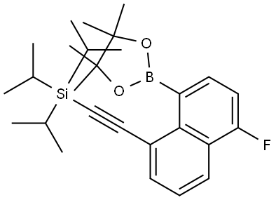 ((5-氟-8-(4,4,5,5-四甲基-1,3,2-二氧硼杂环戊烷-2-基)萘-1-基)乙炔基)三异丙基硅烷 结构式