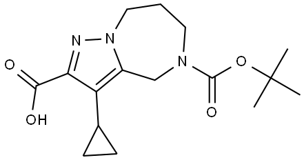 5-(叔丁氧羰基)-3-环丙基-5,6,7,8-四氢-4H-吡唑并[1,5-A][1,4]二氮杂-2-羧酸 结构式