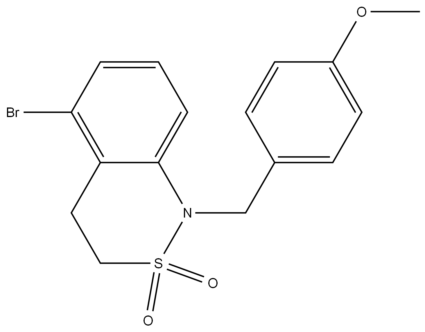 5-溴-1-(4-甲氧基苄基)-3,4-二氢1H-苯并]C][1,2]噻嗪2,2-二氧化物 结构式