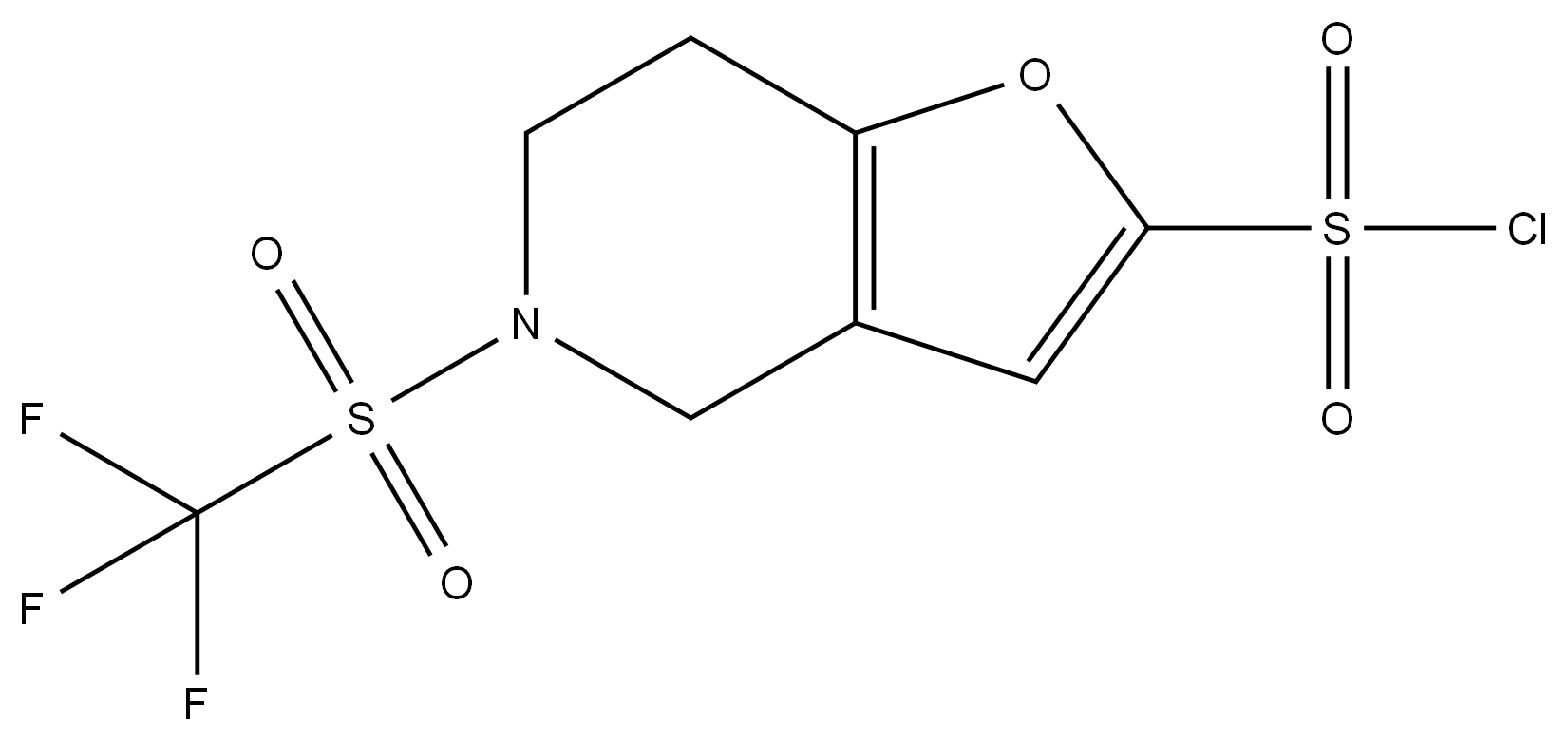 5-((三氟甲基)磺酰基)-4,5,6,7-四氢呋喃并[3,2-C]吡啶-2-磺酰氯 结构式