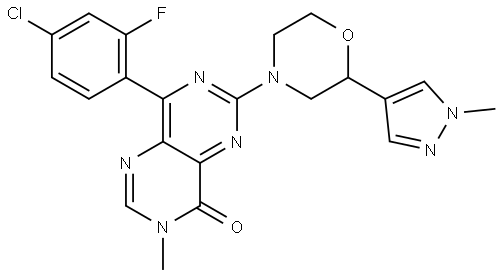 8-(4-chloro-2-fluorophenyl)-3-methyl-6-(2-(1-methyl-1H-pyrazol-4-yl)morpholino)pyrimido[5,4-d]pyrimidin-4(3H)-one 结构式