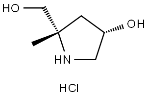 (3S,5S)-5-(hydroxymethyl)-5-methylpyrrolidin-3-ol hydrochloride 结构式
