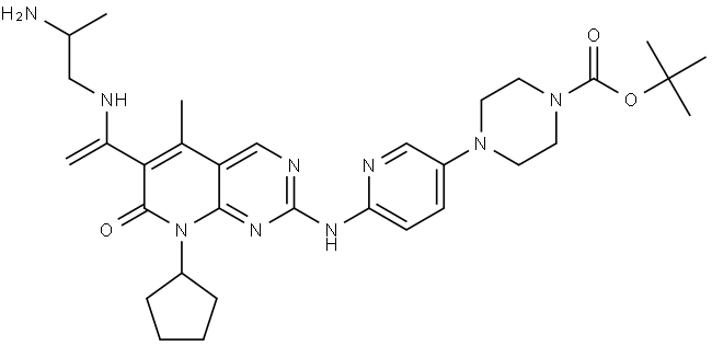 tert-butyl (E)-4-(6-((6-(1-((2-aminopropyl)imino)ethyl)-8-cyclopentyl-5-methyl-7-oxo-7,8-dihydropyrido[2,3-d]pyrimidin-2-yl)amino)pyridin-3-yl)piperazine-1-carboxylate 结构式