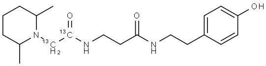 3-(2-(2,6-dimethylpiperidin-1-yl)acetamido-1-13C-1-13C)-N-(4-hydroxyphenethyl)propanamide 结构式