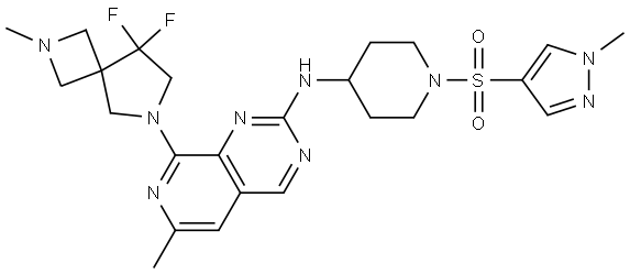 8-(8,8-difluoro-2-methyl-2,6-diazaspiro[3.4]octan-6-yl)-6-methyl-N-(1-((1-methyl-1H-pyrazol-4-yl)sulfonyl)piperidin-4-yl)pyrido[3,4-d]pyrimidin-2-amine 结构式