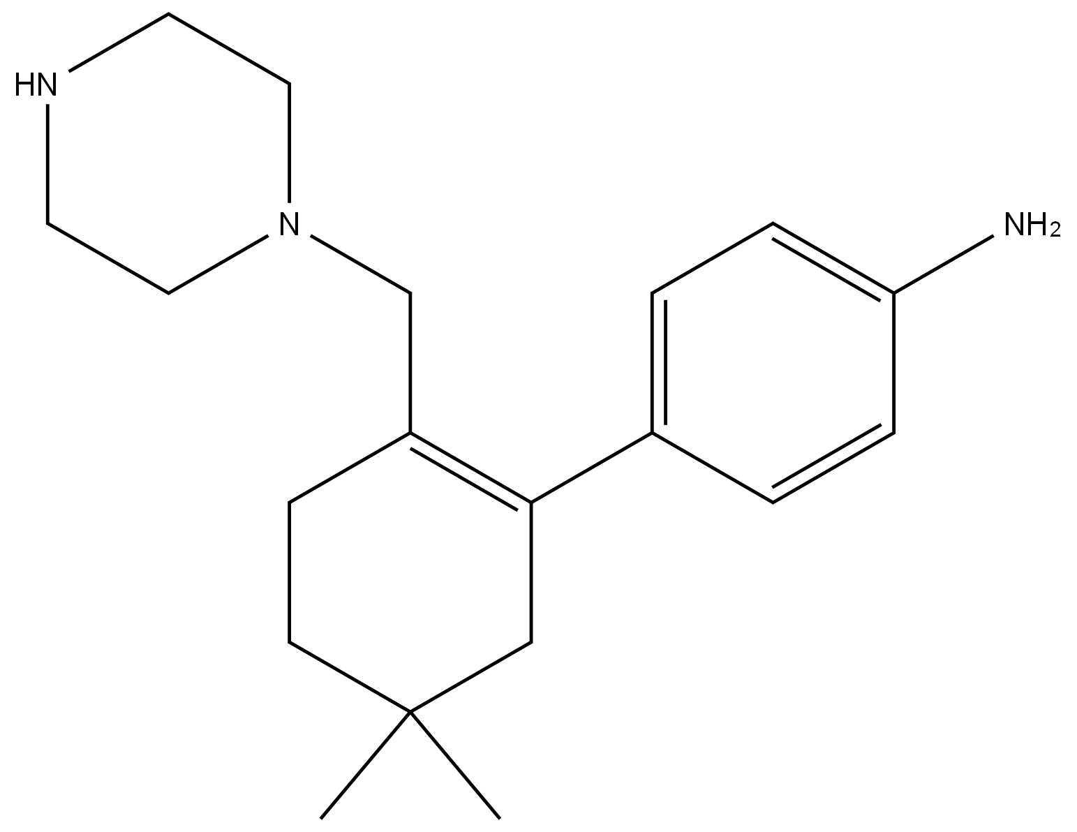 4-[5,5-二甲基-2-(1-哌嗪基甲基)-1-环己烯-1-基苯胺 结构式