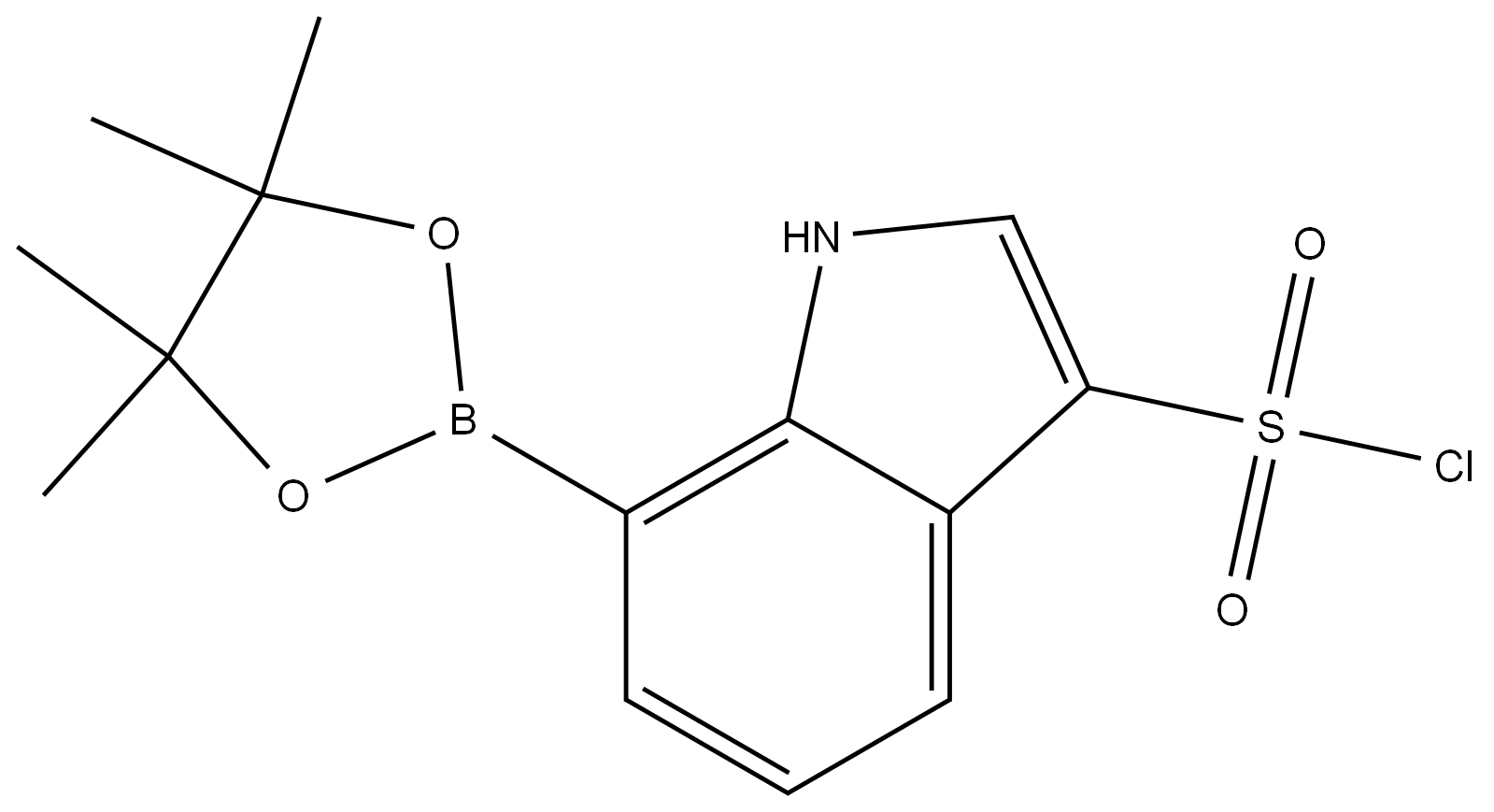 7-(4,4,5,5-四甲基-1,3,2-二氧杂硼杂环戊烷-2-基)-1H-吲哚-3-磺酰氯 结构式