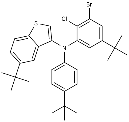 N-(3-bromo-5-(tert-butyl)-2-chlorophenyl)-5-(tert-butyl)-N-(4-(tert-butyl)phenyl)benzo[b]thiophen-3-amine 结构式