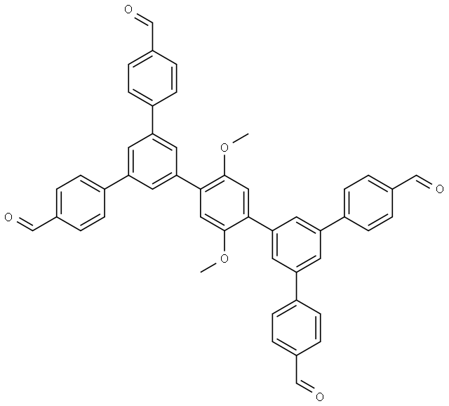 5',5'''-双(4-甲酰基苯基)-2'',5''-二甲氧基-[1,1':3',1'':4'',1''':3''',1''''-五联苯]-4,4''''-二甲醛 结构式