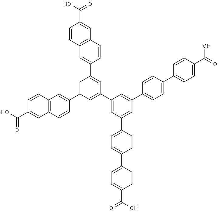 5''-(3,5-双(6-羧基萘-2-基)苯基)-[1,1':4',1'':3'',1''':4''',1''''-五联苯]-4,4''''-二羧酸 结构式