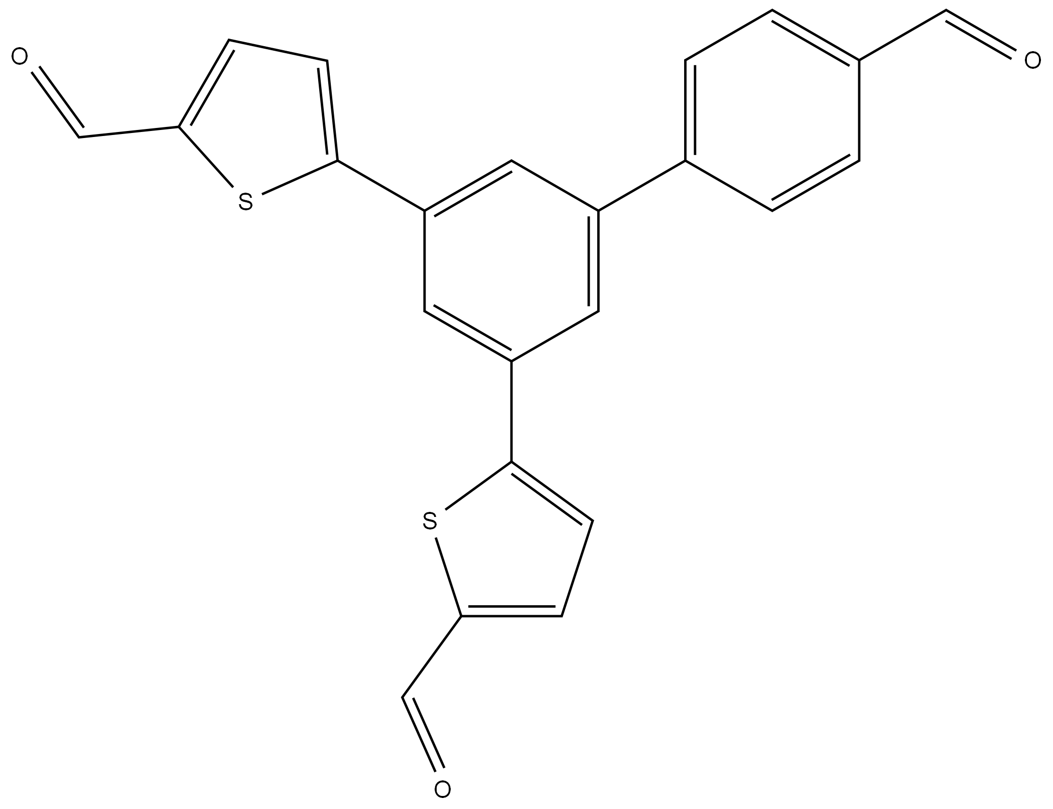 5,5'-(4'-甲酰基-[1,1'-联苯]-3,5-二基)双(噻吩-2-甲醛) 结构式