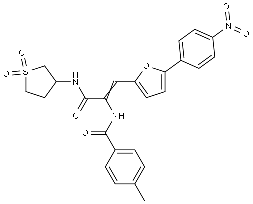 N-{(E)-1-{[(1,1-DIOXIDOTETRAHYDRO-3-THIENYL)AMINO]CARBONYL}-2-[5-(4-NITROPHENYL)-2-FURYL]ETHENYL}-4-METHYLBENZAMIDE 结构式