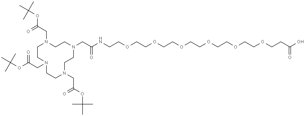 1,4,7,10-Tetraazacyclododecane-1,4,7-triacetic acid, 10-(23-carboxy-2-oxo-6,9,12,15,18,21-hexaoxa-3-azatricos-1-yl)-, 1,4,7-tris(1,1-dimethylethyl) ester 结构式