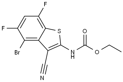 (4-溴-3-氰基-5,7-二氟苯并噻吩-2-基)氨基甲酸乙酯 结构式