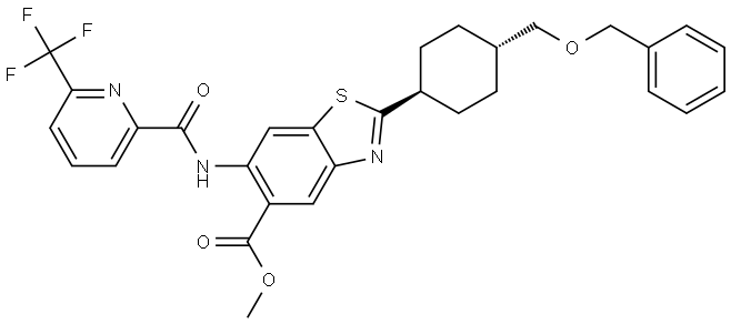 Methyl 2-(trans-4-((Benzyloxy)methyl)cyclohexyl)-6-(6-(trifluoromethyl)picolinamido)benzo[d]thiazole-5-carboxylate 结构式