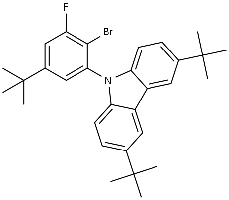 9H-Carbazole, 9-[2-bromo-5-(1,1-dimethylethyl)-3-fluorophenyl]-3,6-bis(1,1-dimethylethyl)- 结构式