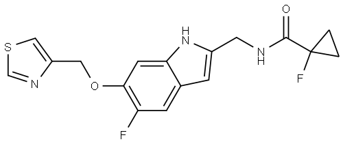 Cyclopropanecarboxamide, 1-fluoro-N-[[5-fluoro-6-(4-thiazolylmethoxy)-1H-indol-2-yl]methyl]- 结构式