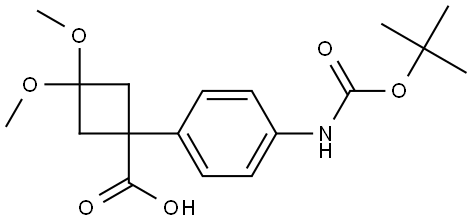 1-(4-((tert-butoxycarbonyl)amino)phenyl)-3,3-dimethoxycyclobutanecarboxylic acid 结构式