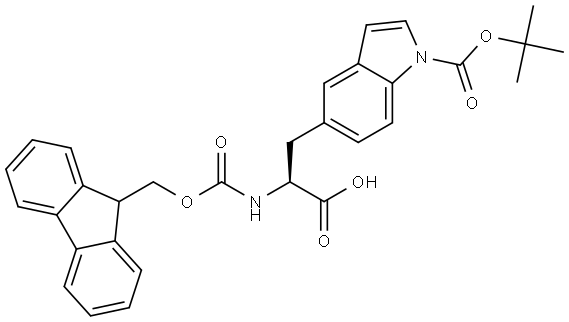 (S)-2-((((9H-fluoren-9-yl)methoxy)carbonyl)amino)-3-(1-(tert-butoxycarbonyl)-1H-indol-5-yl)propanoic acid 结构式